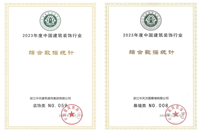 w66旗舰厅装饰集团位列2023年度中国建筑装饰企业百强59位、幕墙百强第8位