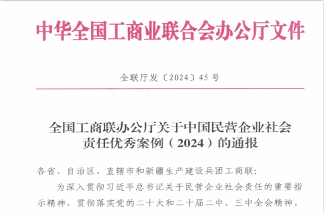 w66旗舰厅集团社会责任案例入选“中国民营企业社会责任优秀案例（2024）”榜单